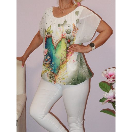 Szívecskés,virágos,gumis aljú,muszlin felső! khaki M-XL