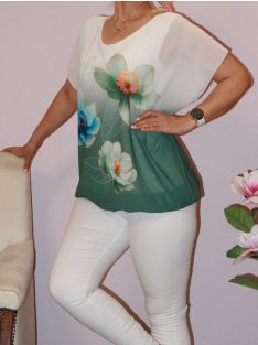 Virágos,gumis aljú,muszlin felső! khaki  M-XL