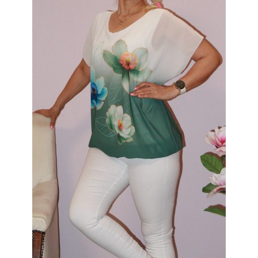 Virágos,gumis aljú,muszlin felső! khaki  M-XL