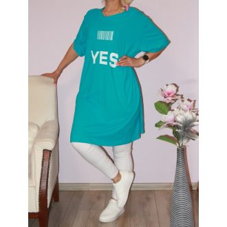 YES feliratos,A vonalú tunika! türkiz XL-XXL