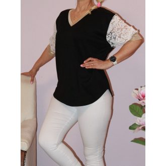 Csipkés-arany ujjú,V nyakú felső ! fekete L-XL