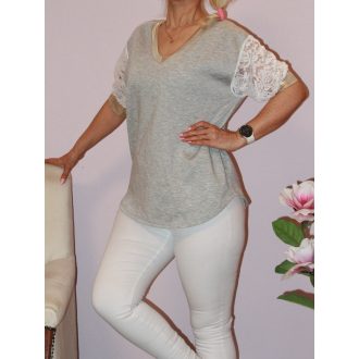 Csipkés-arany ujjú,V nyakú felső ! szürke L-XL
