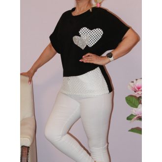    Flitteres szívecskés,horgolt betétes felső ! fekete L-XL