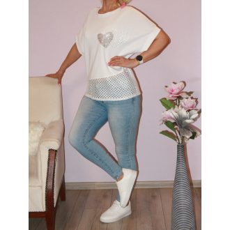    Flitteres szívecskés,horgolt betétes felső ! fehér L-XL