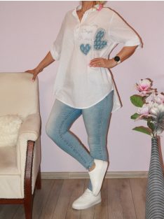 Strasszos-farmeros szívecskés ing!  L-XXL