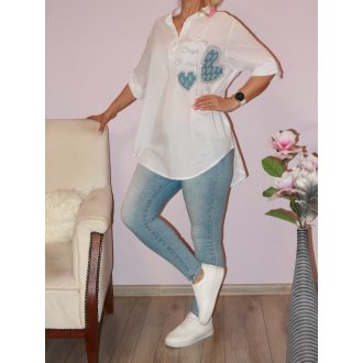 Strasszos-farmeros szívecskés ing!  L-XXL