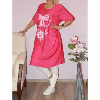Strasszos masnis-virágos,zsebes tunika!  pink XL-XXL