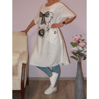Strasszos masnis-virágos,zsebes tunika!  fehér XL-XXL