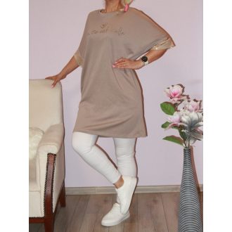  Strasszos feliratos,arany ujjú zsebes tunika! cappuccino L-XL