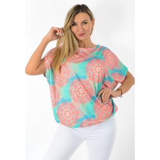   Mandala mintás,aszimmetrikus,gumis aljú felső ! zöld-rózsaszín-türkiz L-XXL