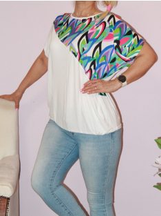   Mintás lenge,gumis aljú felső ! ekrü-lila-rózsaszín L-XXL