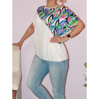  Mintás lenge,gumis aljú felső ! ekrü-lila-rózsaszín L-XXL