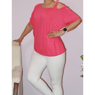 Egyszínű,nyitott vállú,gumis aljú felső!  eper L-XXL
