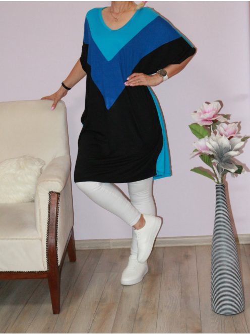 Trikolor,V nyakú,lenge tunika! türkiz 3XL-6XL