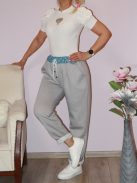 Flitteres farmerbetétes ,virágos,V nyakú zsebes szett ! szürke  L-XL