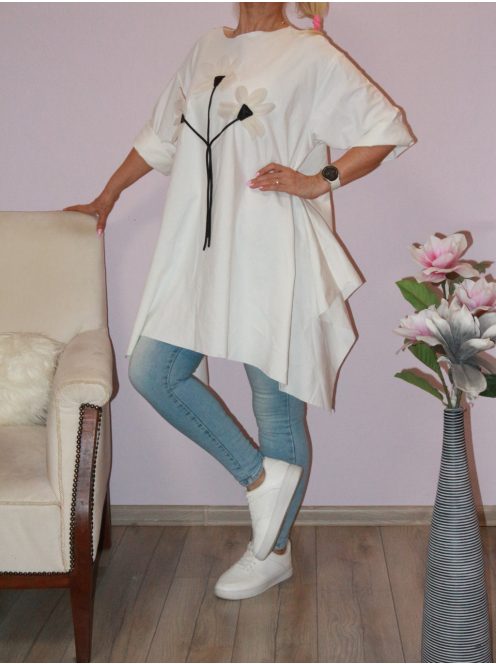 Virágos A vonalú  tunika !  fehér L-XXL