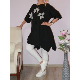 Virágos A vonalú  tunika !  fekete L-XXL