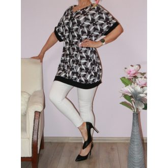 Mintás,húzott nyakú,zsebes tunika!  fekete-fehér XXL-3XL