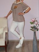  Horgolt arany kapucnis virágos felső ! cappuccino L-XL