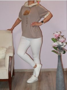  Horgolt arany kapucnis virágos felső ! cappuccino L-XL