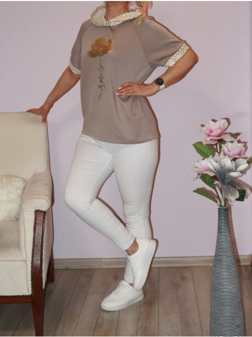  Horgolt arany kapucnis virágos felső ! cappuccino L-XL