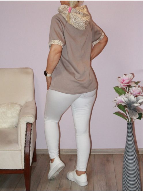  Horgolt arany kapucnis virágos felső ! cappuccino L-XL