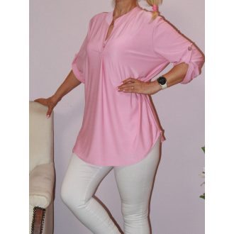   Egyszínű,roll-up ujjú ingfazonú felső ! rózsaszín  L-XXL