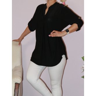 Egyszínű,roll-up ujjú ingfazonú felső ! fekete  L-XXL