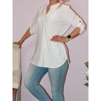 Egyszínű,roll-up ujjú ingfazonú felső ! fehér  L-XXL