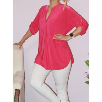 Egyszínű,roll-up ujjú ingfazonú felső ! pink  L-XXL