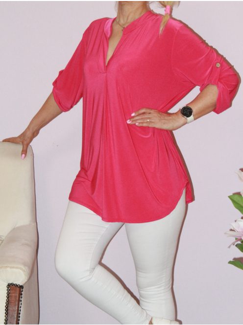 Egyszínű,roll-up ujjú ingfazonú felső ! pink  L-XXL