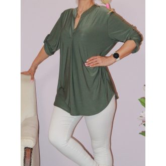 Egyszínű,roll-up ujjú ingfazonú felső ! khaki  L-XXL