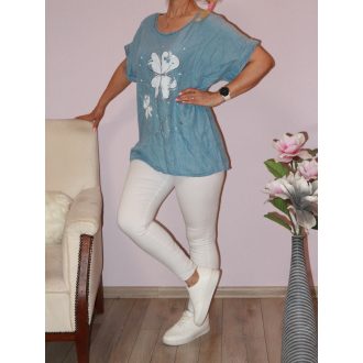 Virágos farmerhatású felső ! farmerkék  L-XL