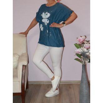 Virágos farmerhatású felső ! sötétfarmerkék  L-XL