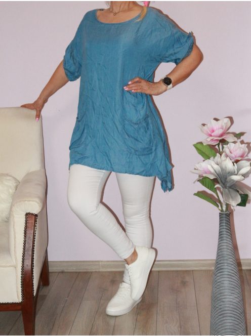 Farmerhatású,zsebes A vonalú tunika ! sötétfarmerkék  L-XXL