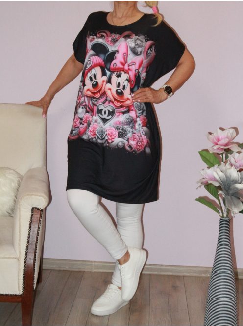 Egérke páros mintás tunika ! fekete  XXL-3XL