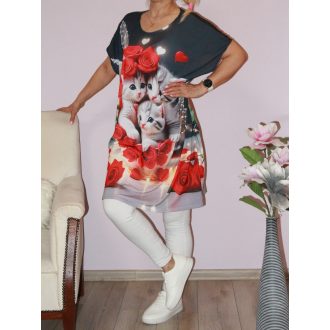 Cicás,rózsás, mintás tunika !   XXL-3XL