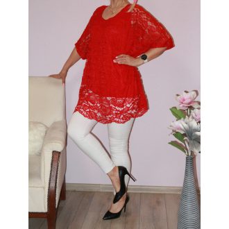 Csipkés, duplaanyagú tunika! piros XL-3XL