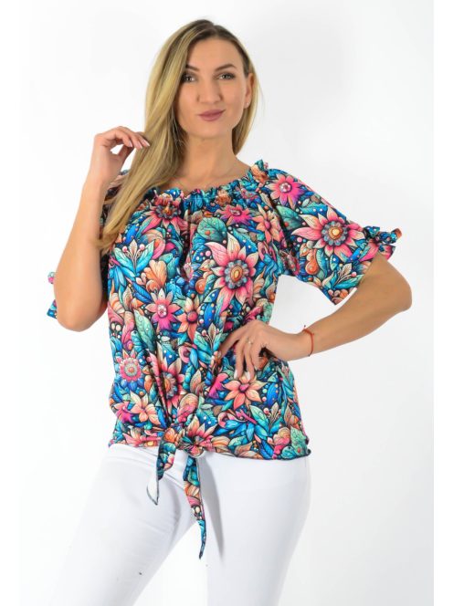 Virágos ujja-alja kötős felső!  L-XXL