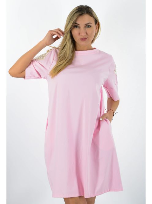 Vállán csipkés,zsebes tunika/ruha! rózsaszín  L-XL