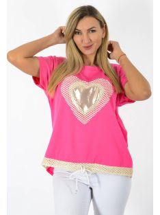 Horgolt arany szívecskés,alja kötős felső! pink L-XL
