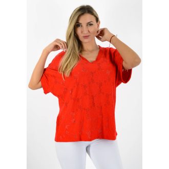 Virágos,madeirás,V nyakú felső! piros L-XXL