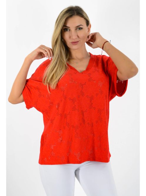 Virágos,madeirás,V nyakú felső! piros L-XXL