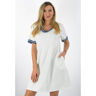Farmer szegélyes V nyakú,zsebes tunika! fehér L-XL