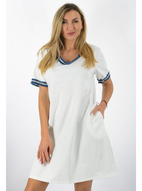 Farmer szegélyes V nyakú,zsebes tunika! fehér L-XL