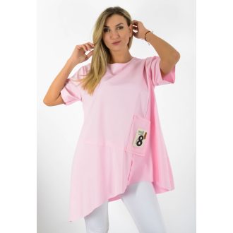 Zsebes,A vonalú,hátulja hosszabb tunika! rózsaszín L-XL
