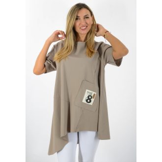 Zsebes,A vonalú,hátulja hosszabb tunika! cappuccino L-XL