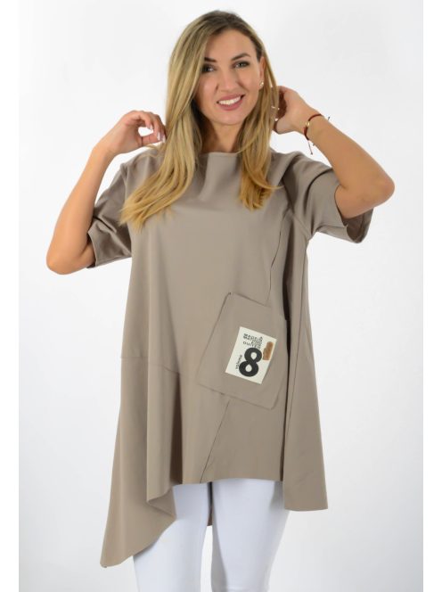 Zsebes,A vonalú,hátulja hosszabb tunika! cappuccino L-XL