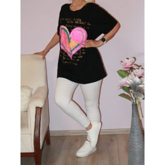 Szívecskés,feliratos póló! fekete XXL-3XL