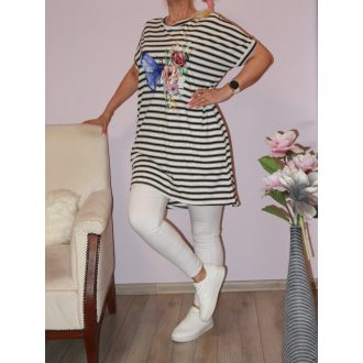 Csíkos,lepkés-virágos,zsebes  tunika !  fekete  XL-XXL